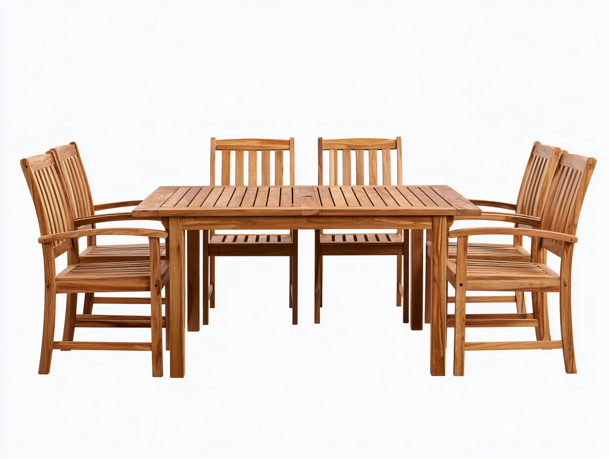 Set da pranzo da esterno - Legno - 185 x 100 x 76 cm - Marrone dorato - Classico