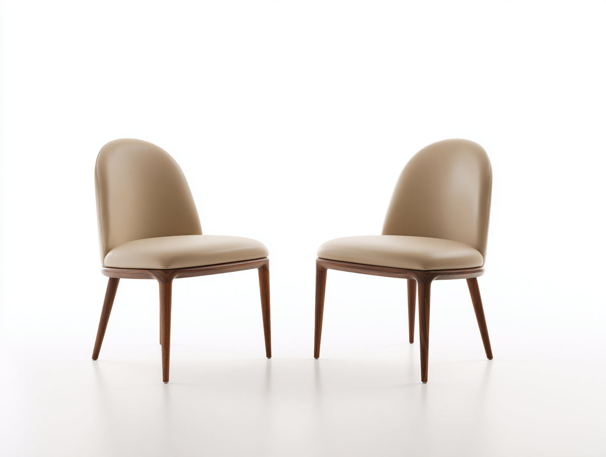 Sedia da pranzo - Legno-Similpelle - 51x57x85 cm - Beige-Marrone noce - Stile moderno elegante