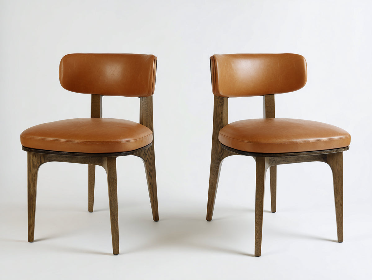 Sedia da pranzo - Legno-Similpelle - 52x56x81 cm - Cognac-Marrone scuro - Stile rétro essenziale