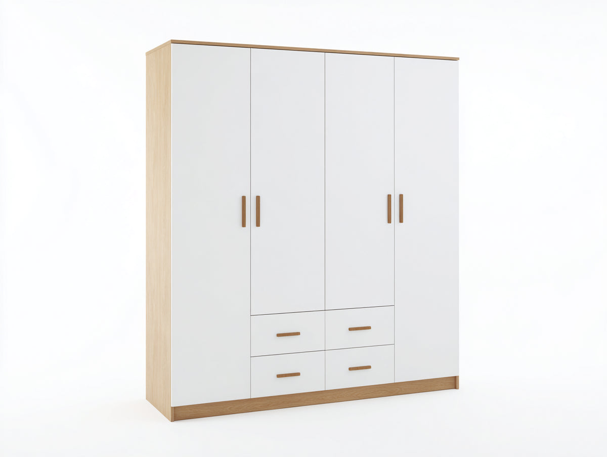 Armadio - pannelli lignei-legno - 190 x 58 x 205 cm - bianco-legno chiaro - stile contemporaneo