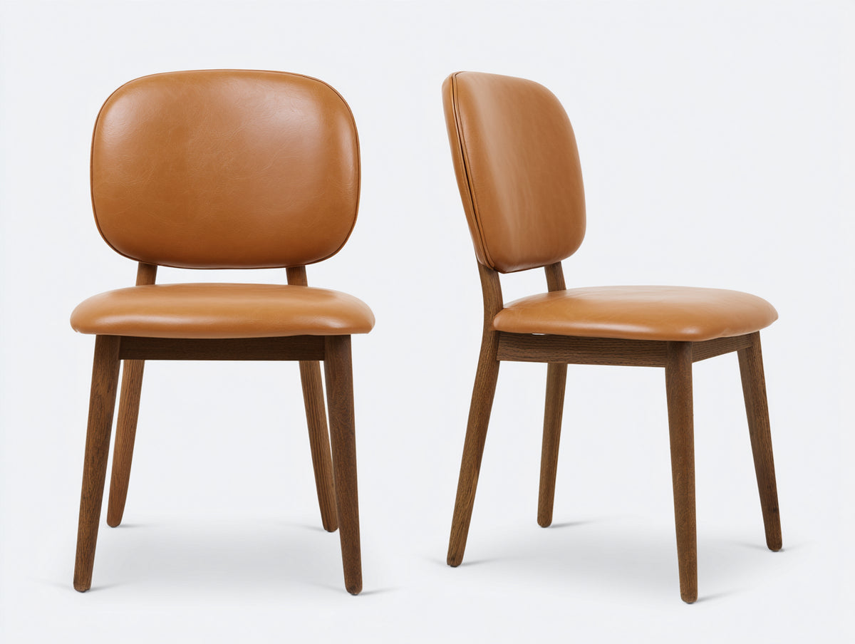 Sedia da pranzo - Legno-Similpelle - 50x55x82 cm - Cognac-Marrone - Stile rétro moderno