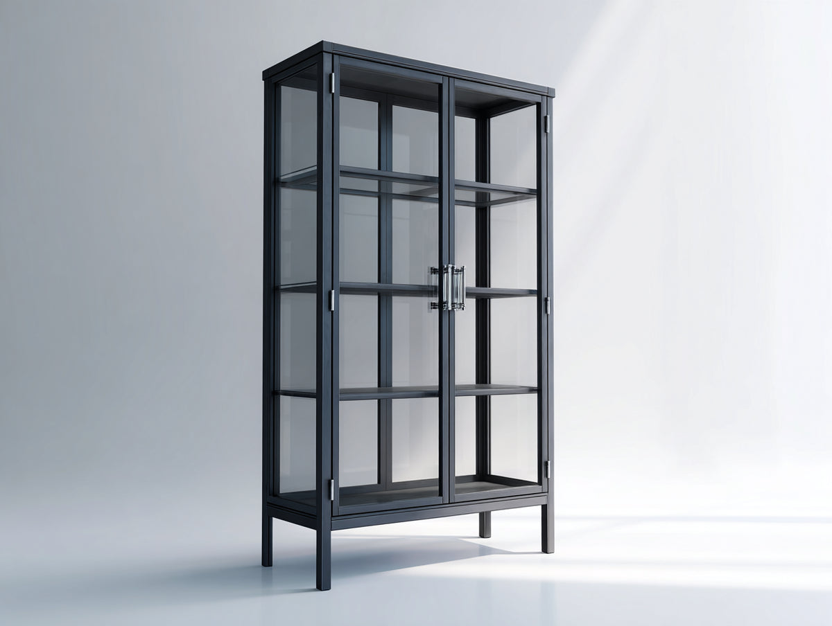 Vetrina - metallo-vetro - 94x42x180 cm - nero antracite - industriale moderno