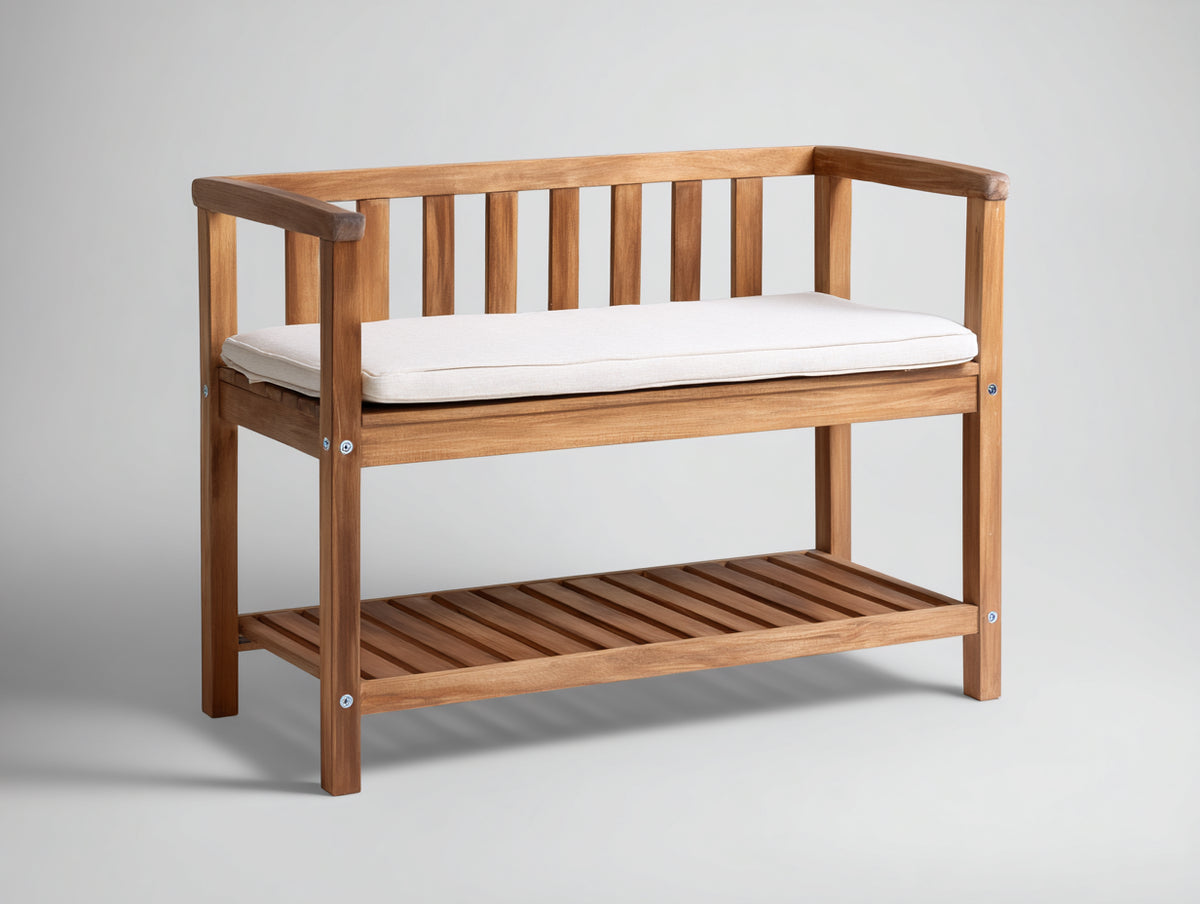 Panche da giardino - Legno-Tessuto - 116x56x82 cm - Marrone naturale-Bianco - Contemporaneo