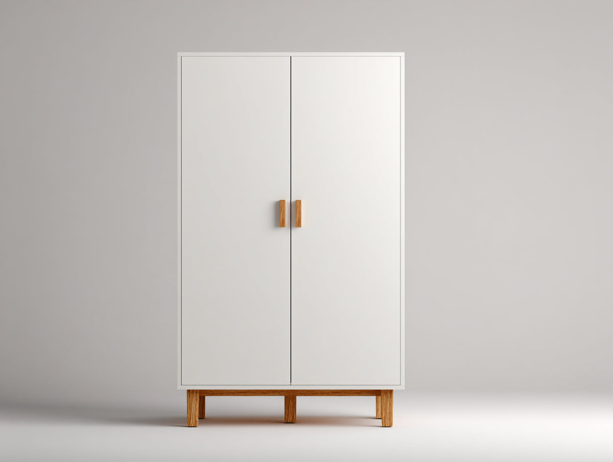 Armadio - pannelli lignei-legno - 95 x 50 x 190 cm - bianco-legno naturale - stile nordico