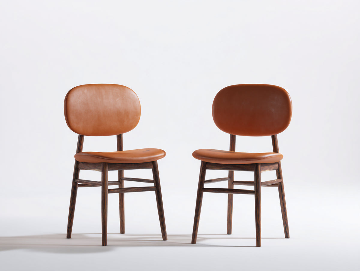 Sedia da pranzo - Legno-Similpelle - 49x54x80 cm - Cognac-Marrone scuro - Stile rétro moderno