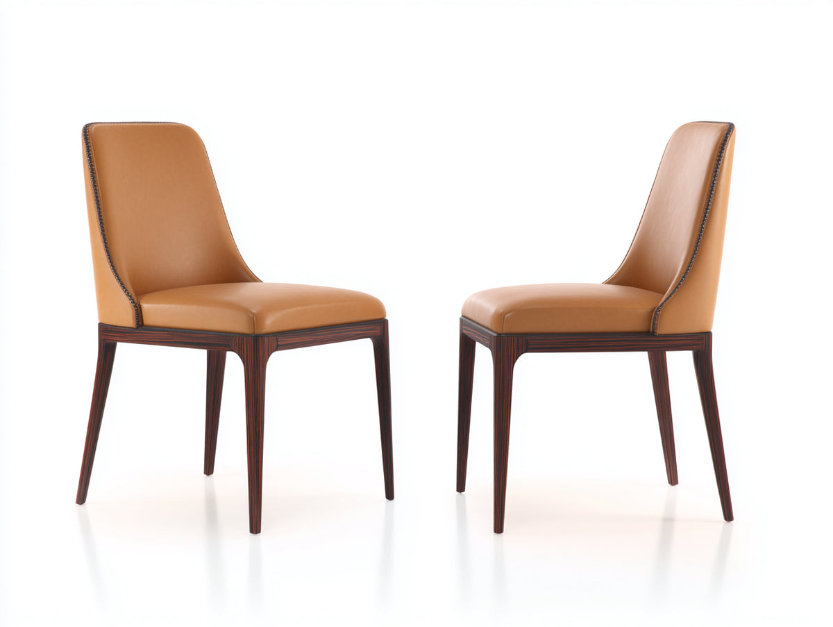 Sedia da pranzo - pelle sintetica-legno - 52x58x88 cm - Cognac-Marrone scuro - moderno