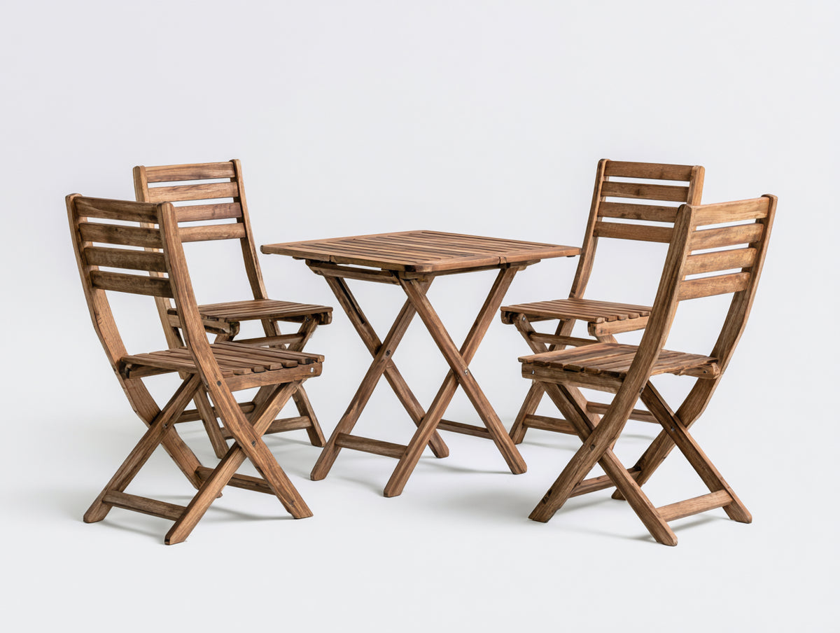Set da pranzo da esterno - Legno - 80 x 80 x 74 cm - Marrone naturale - Pieghevole