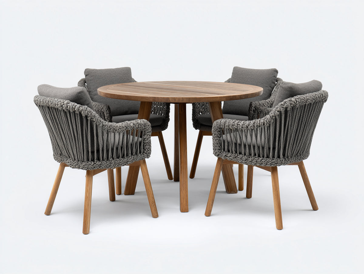 Set da pranzo da esterno - Legno-Corda-Tessuto - 120 x 120 x 75 cm - Marrone naturale-Grigio - Moderno