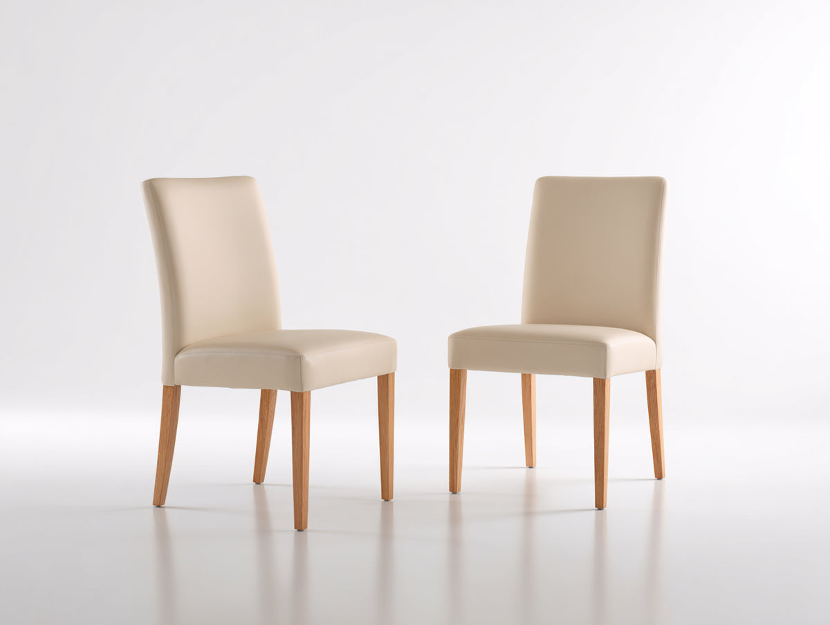 Sedia da pranzo - Legno-Similpelle - 47x54x96 cm - Beige-Legno naturale - Stile contemporaneo essenziale