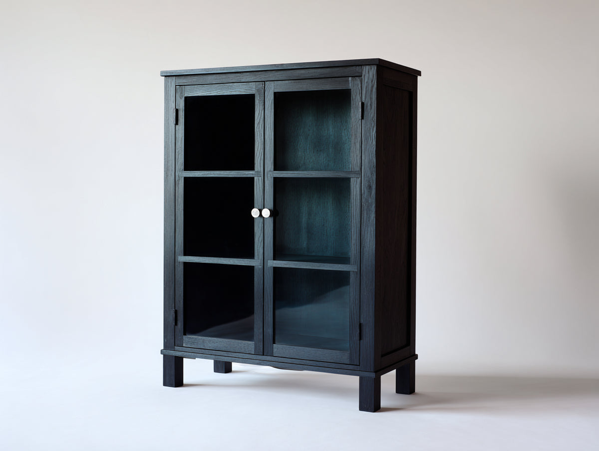 Vetrina - Legno-vetro - 88 x 40 x 135 cm - Blu notte - Stile rustico contemporaneo