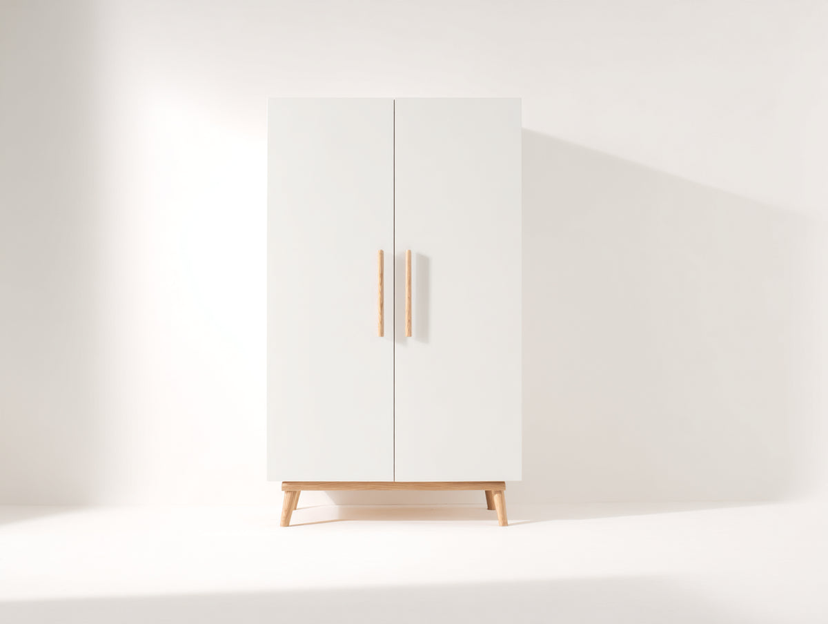Armadio - pannelli lignei-legno - 90 x 45 x 175 cm - bianco-legno naturale - stile scandinavo