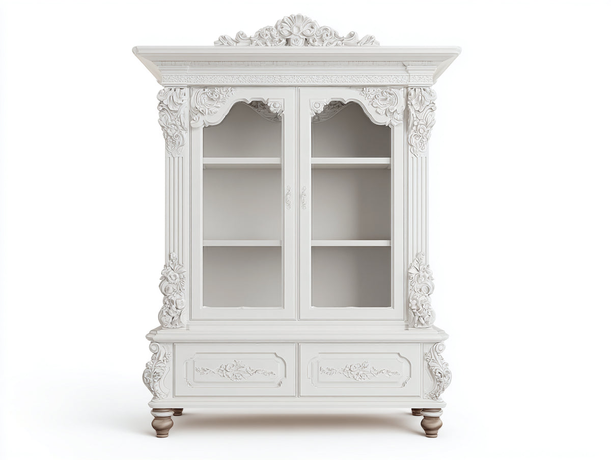 Vetrina - Legno-vetro - 115 x 45 x 185 cm - Bianco - Stile barocco