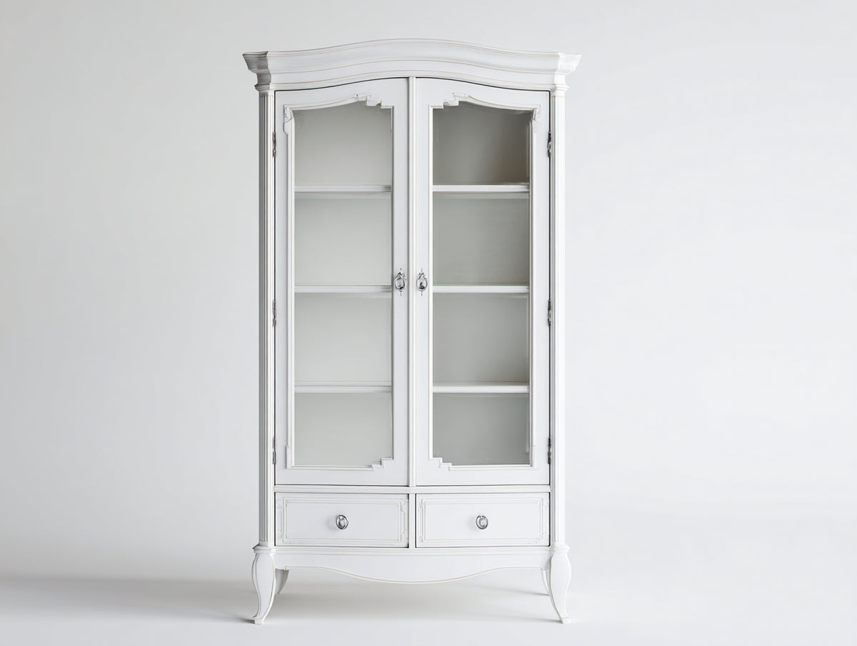 Vetrina - legno-vetro - 98x42x185 cm - bianco - classico francese