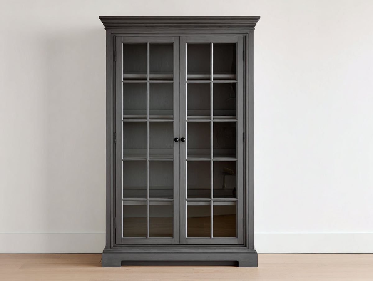 Vetrina - Legno-vetro - 100 x 42 x 180 cm - Grigio tortora - Stile classico