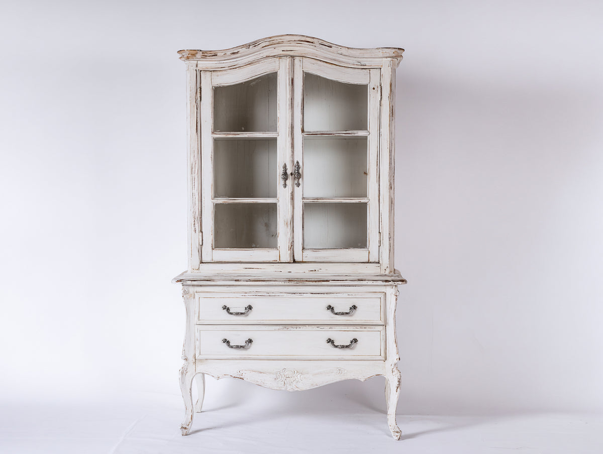Vetrina - Legno-vetro - 95 x 42 x 175 cm - Bianco anticato - Stile shabby chic