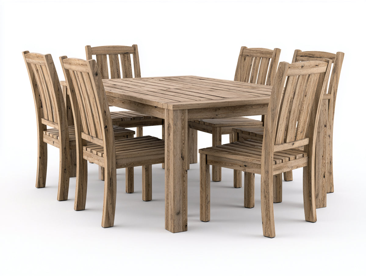 Set da pranzo da esterno - Legno - 160 x 90 x 75 cm - Marrone naturale - Rustico
