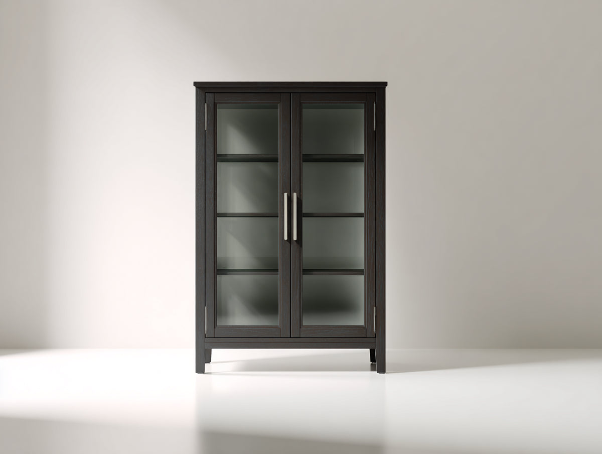 Vetrina - Materiale ligneo-vetro - 80 x 35 x 135 cm - Marrone scuro - Stile contemporaneo