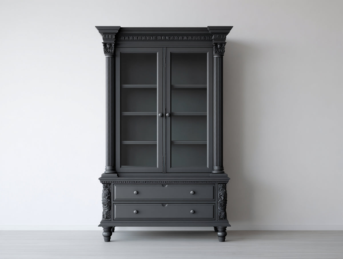 Vetrina - Legno-vetro - 120 x 48 x 200 cm - Grigio scuro - Stile neoclassico