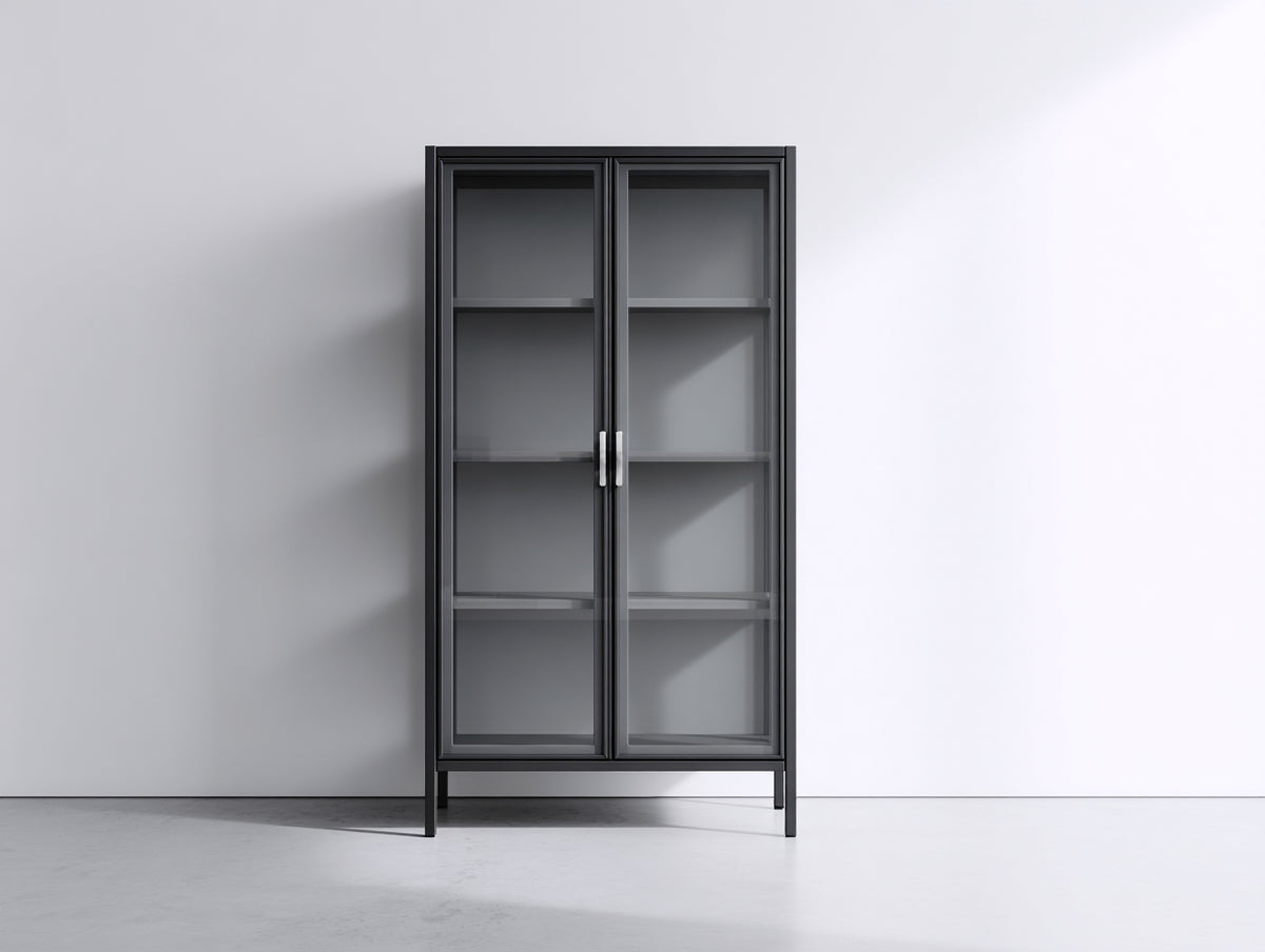 Vetrina - metallo-vetro - 86x39x176 cm - grigio antracite - minimalista