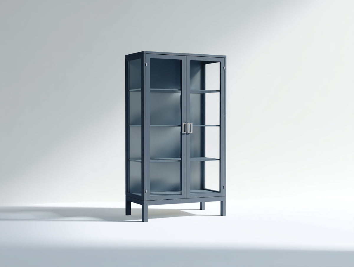 Vetrina - metallo-vetro - 89x41x174 cm - grigio blu - moderno
